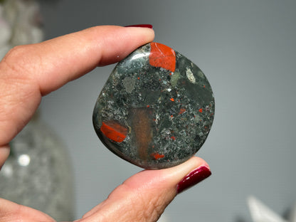 African Bloodstone Flat Palm Stone