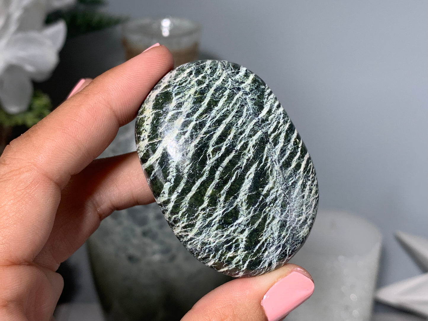 Green Zebra Jasper Palm Stone