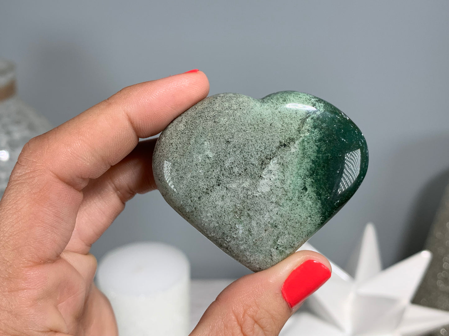 Moss Agate Heart Large