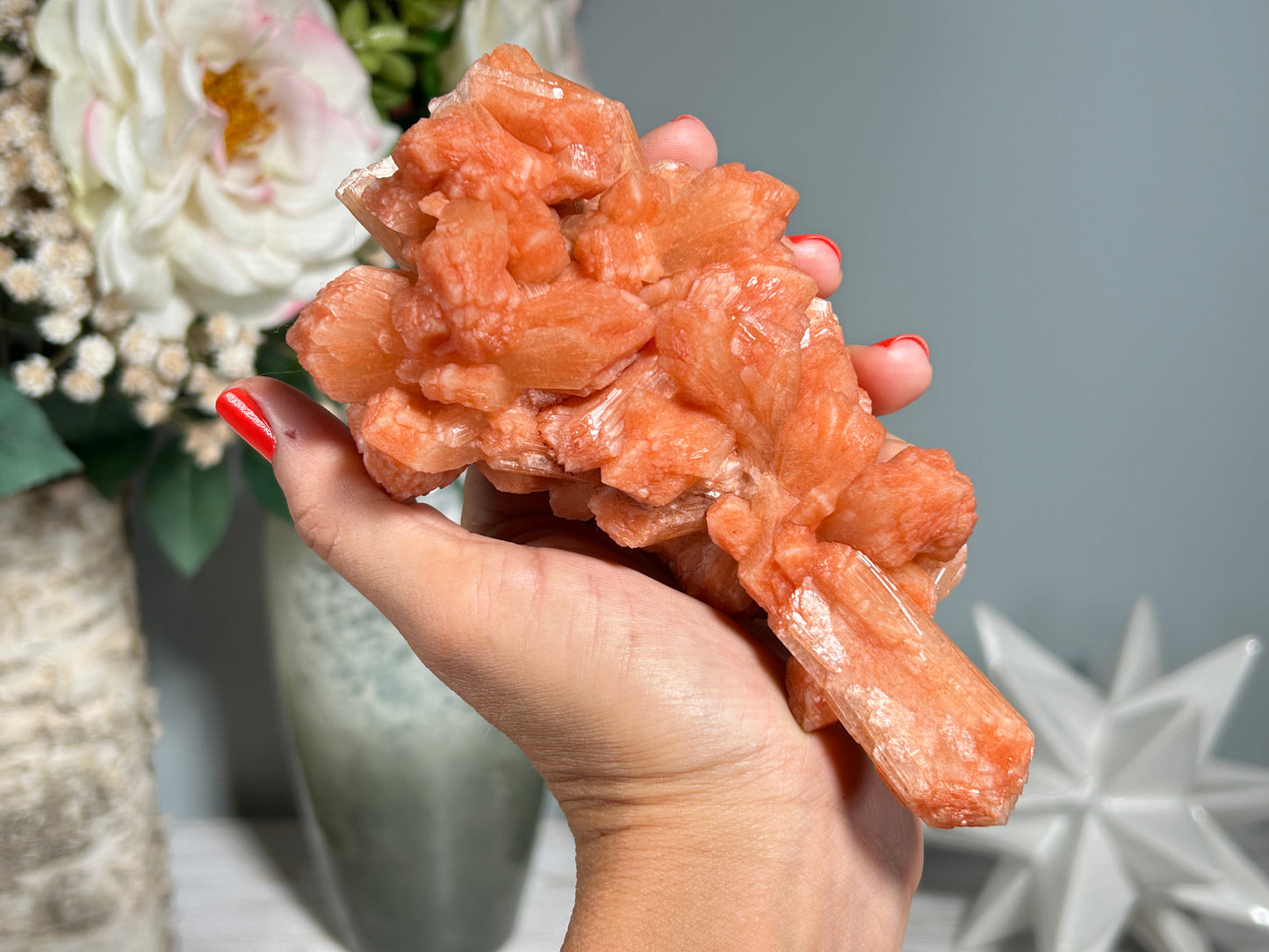 Red Stilbite Cluster (5.5", 139mm)