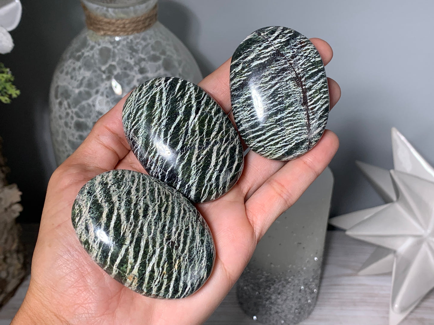 Green Zebra Jasper Palm Stone