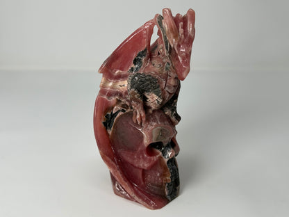 Rhodochrosite Skull with Dragon (5.5", 141mm)