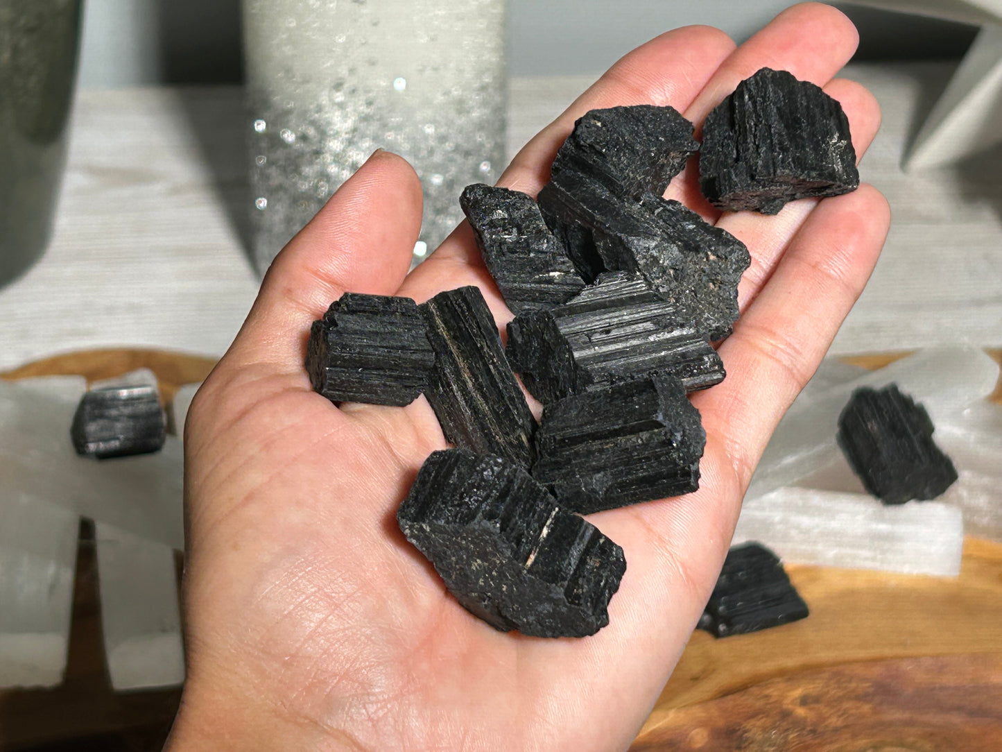 Home Protection Kit (4pc 4" Selenite Stick & 1pc Black Tourmaline)