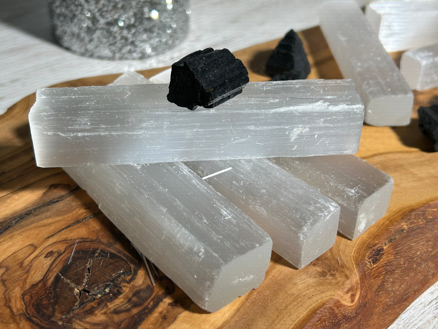 Home Protection Kit (4pc 4" Selenite Stick & 1pc Black Tourmaline)