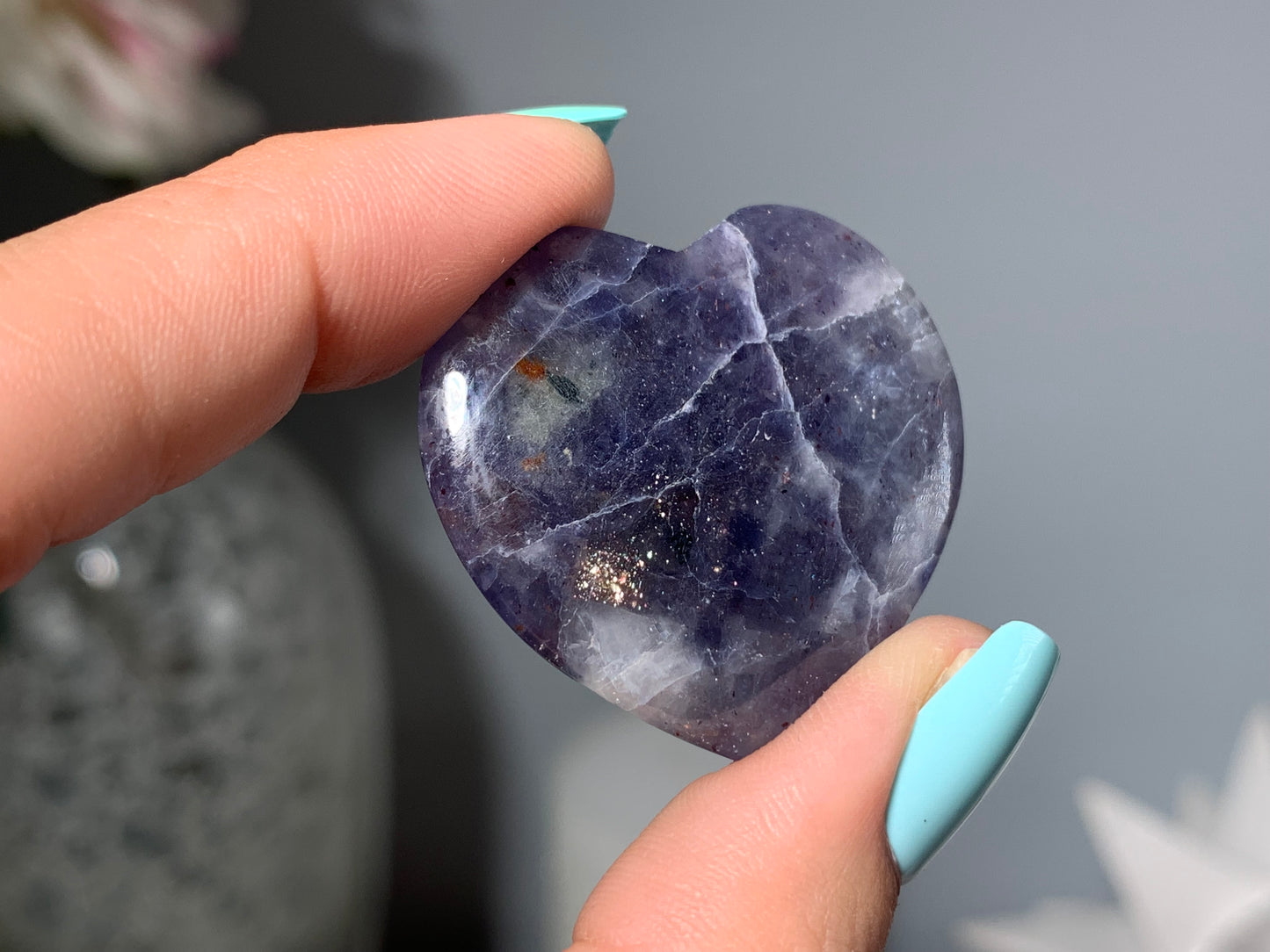 Small Flat Iolite Sunstone Heart