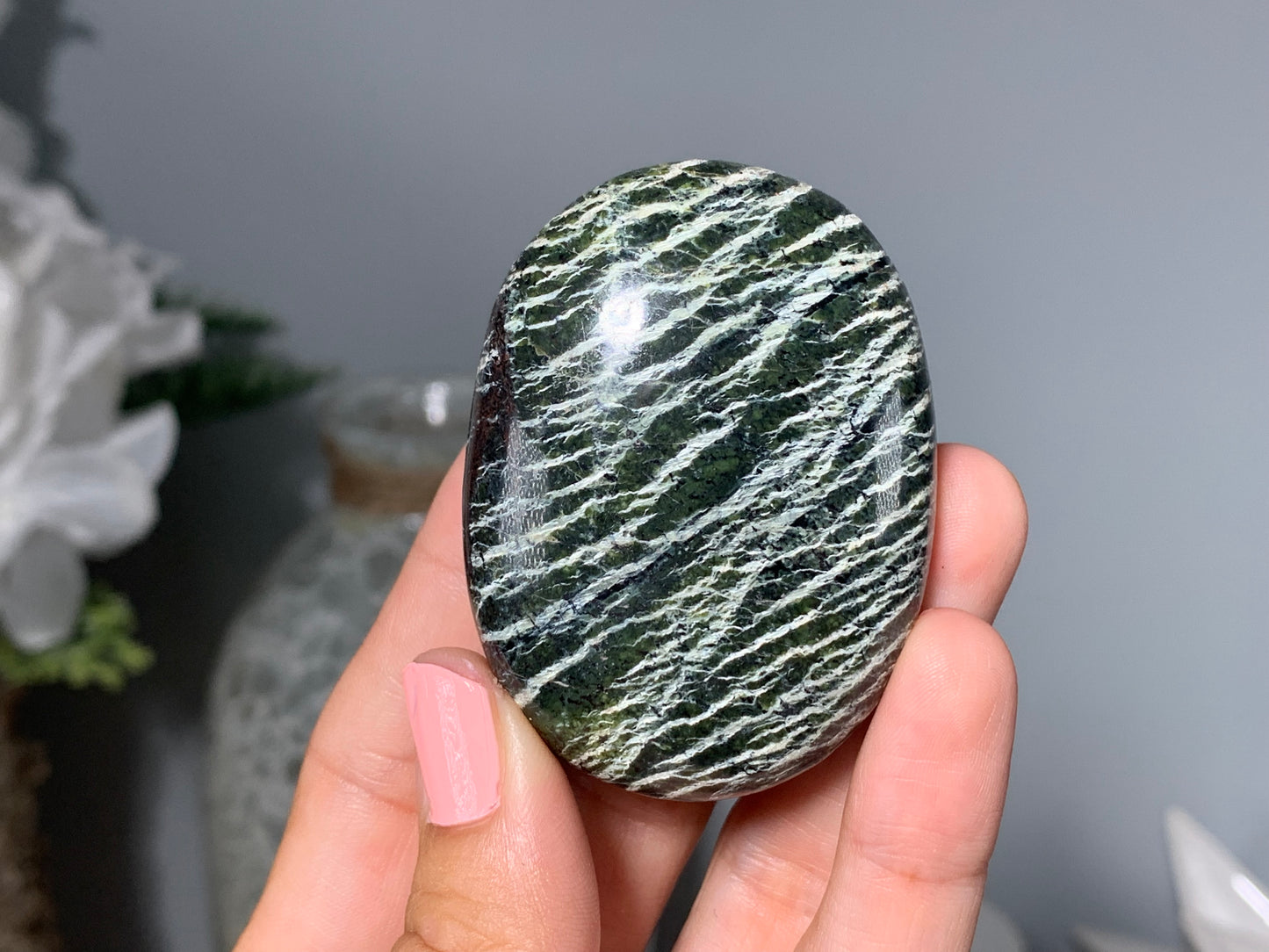 Green Zebra Jasper Palm Stone