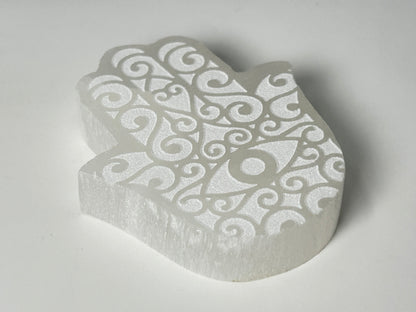Selenite Hamsa Evil Eye