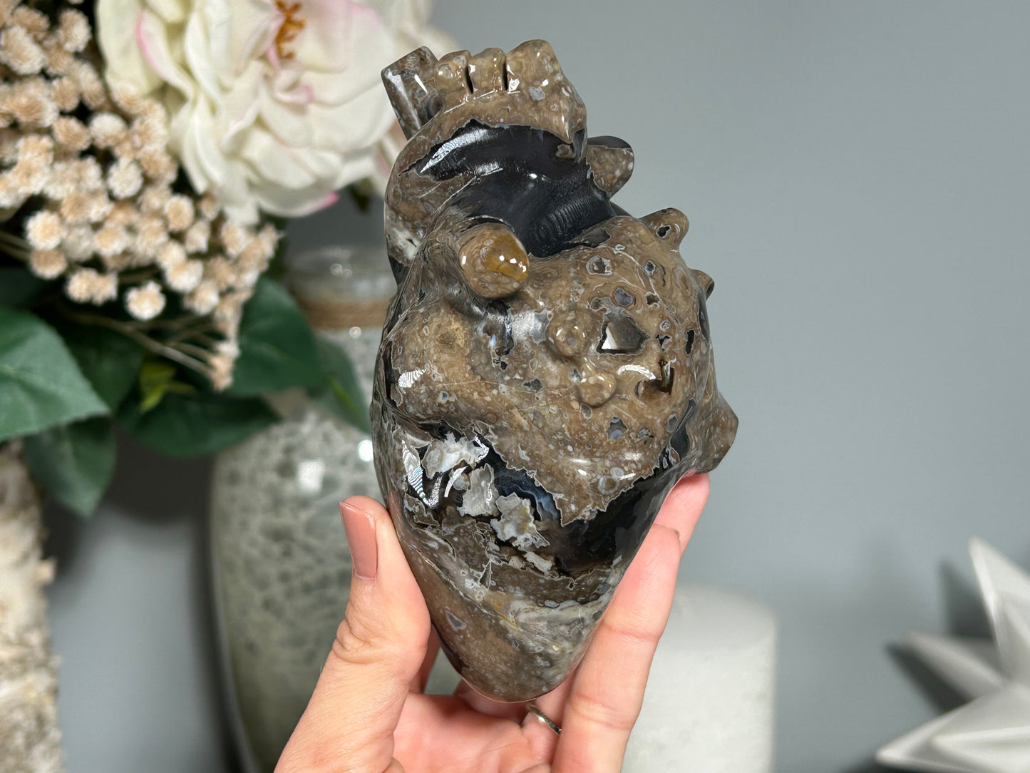 Volcano Agate Anatomical Heart (5", 127mm)