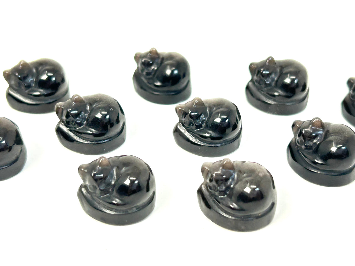 Silver Sheen Obsidian Sleeping Cat