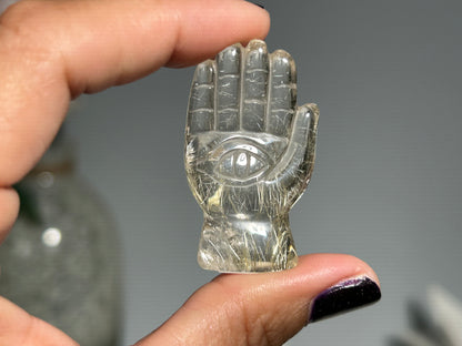 Rutilated Quartz Evil Eye Hand (1.6”, 41mm)