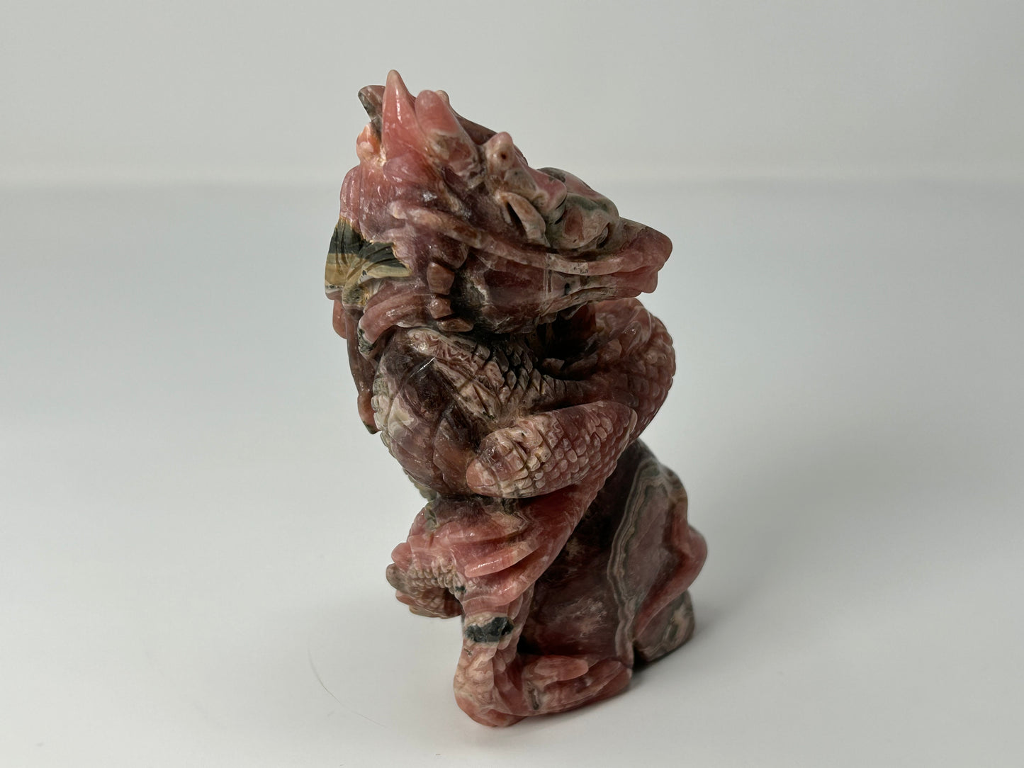 Rhodochrosite Skull with Dragon (4.5", 115mm)