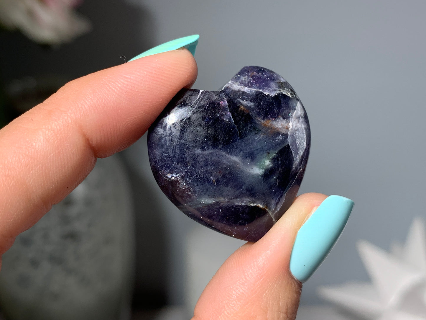 Small Flat Iolite Sunstone Heart