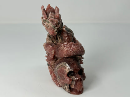 Rhodochrosite Skull with Dragon (4.5", 115mm)