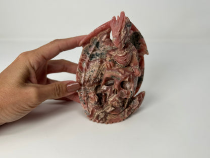 Rhodochrosite Skull with Dragon (5", 127mm)