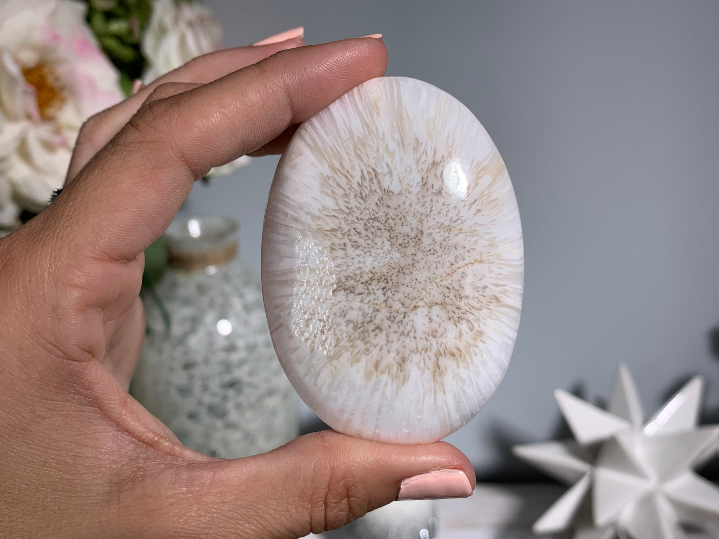 Large Scolecite Palm Stone