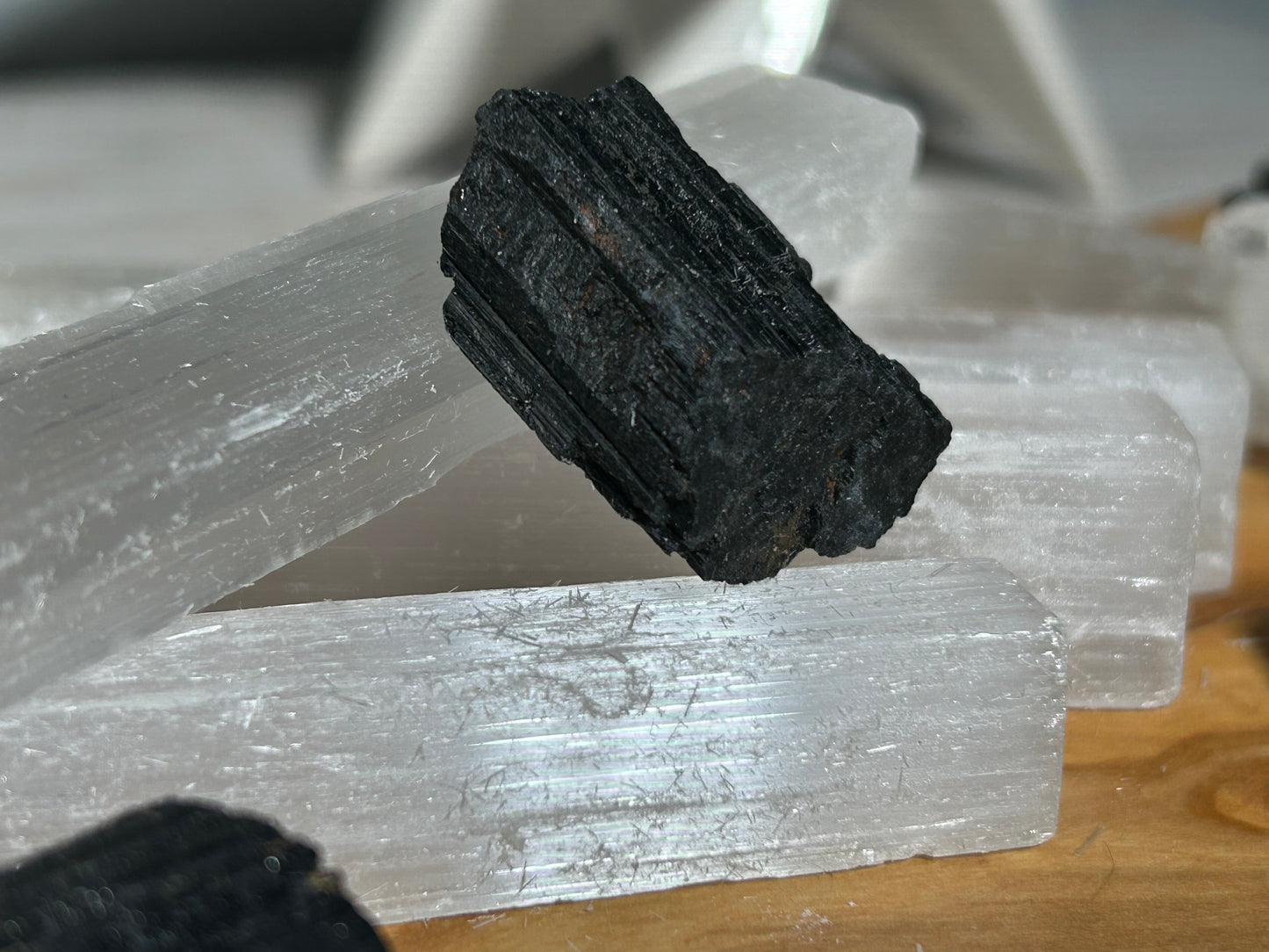 Home Protection Kit (4pc 4" Selenite Stick & 1pc Black Tourmaline)