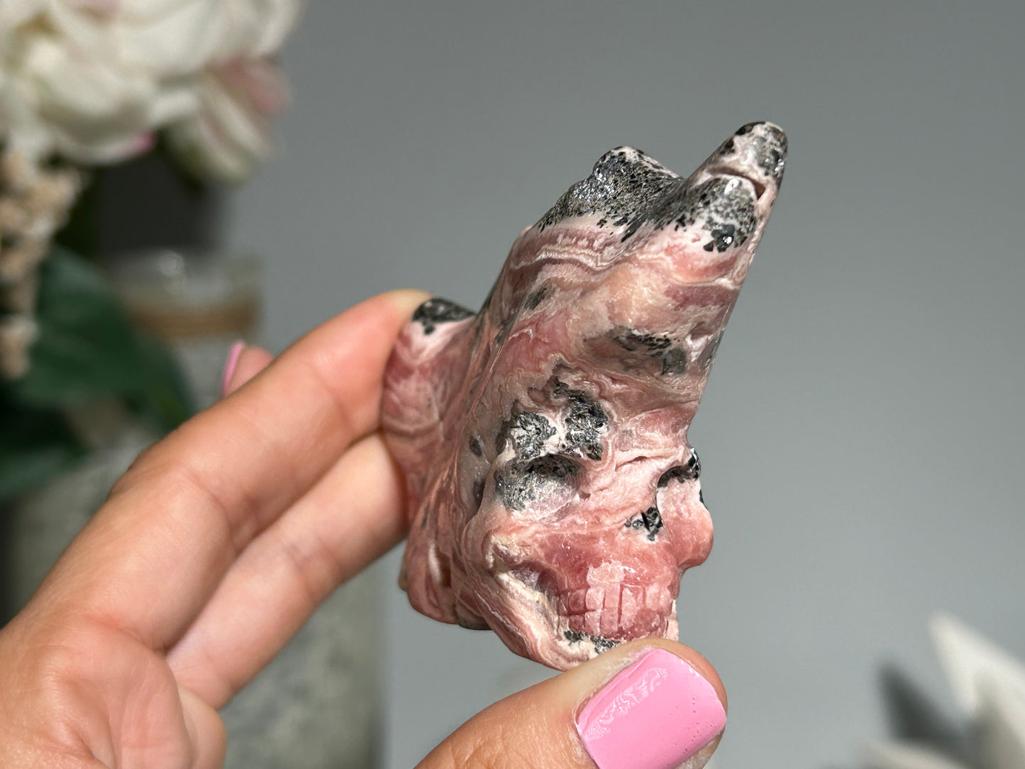 Rhodochrosite Skull (2.8", 72mm)