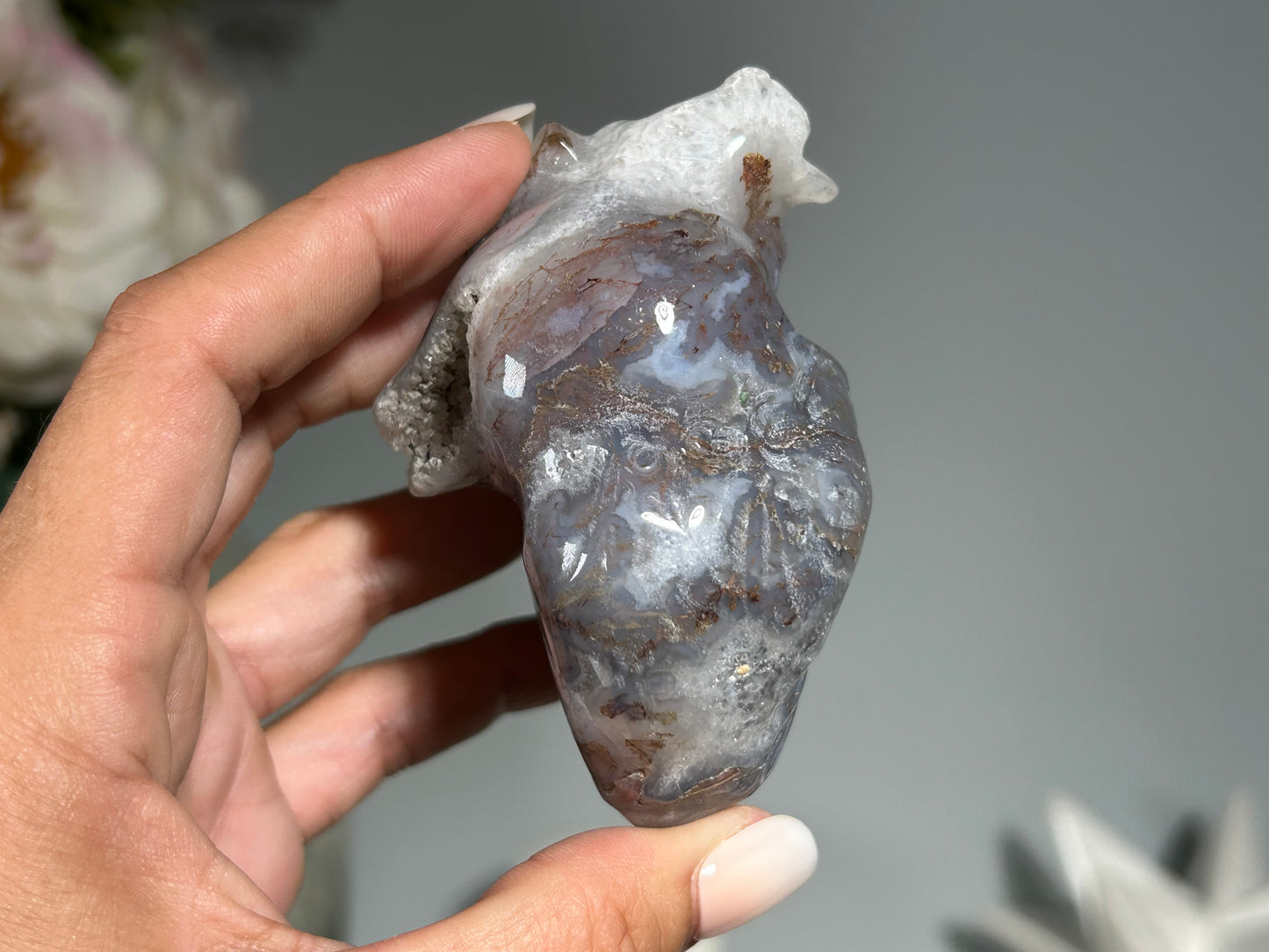 Moss Agate Anatomical Heart (3.3", 82mm)