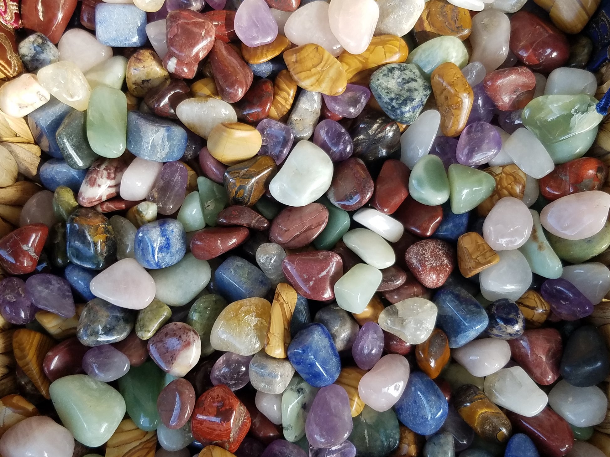 Kids Mystery Crystal Bag-Childhood Memories Collection stones in for natural grounding overhead view.