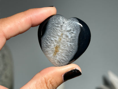 Polished Black Agate heart gemstone calming stability healing crystal