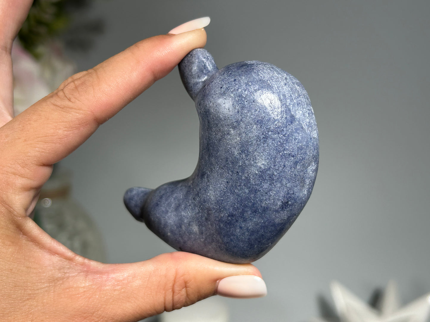 Polished Blue Quartz healing crystal carving for clarity intuition and meditation