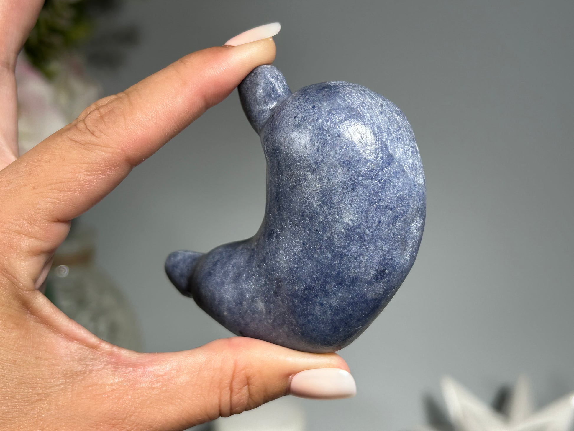 Polished Blue Quartz healing crystal carving for clarity intuition and meditation