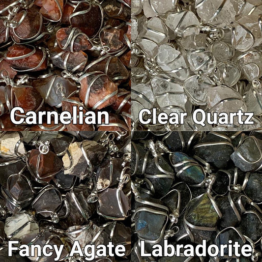Close ups of Raw Crystal Pendants That Call to You for meditation and energy work.