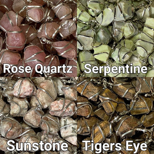 Close ups of Raw Crystal Pendants That Call to You for meditation and energy work.