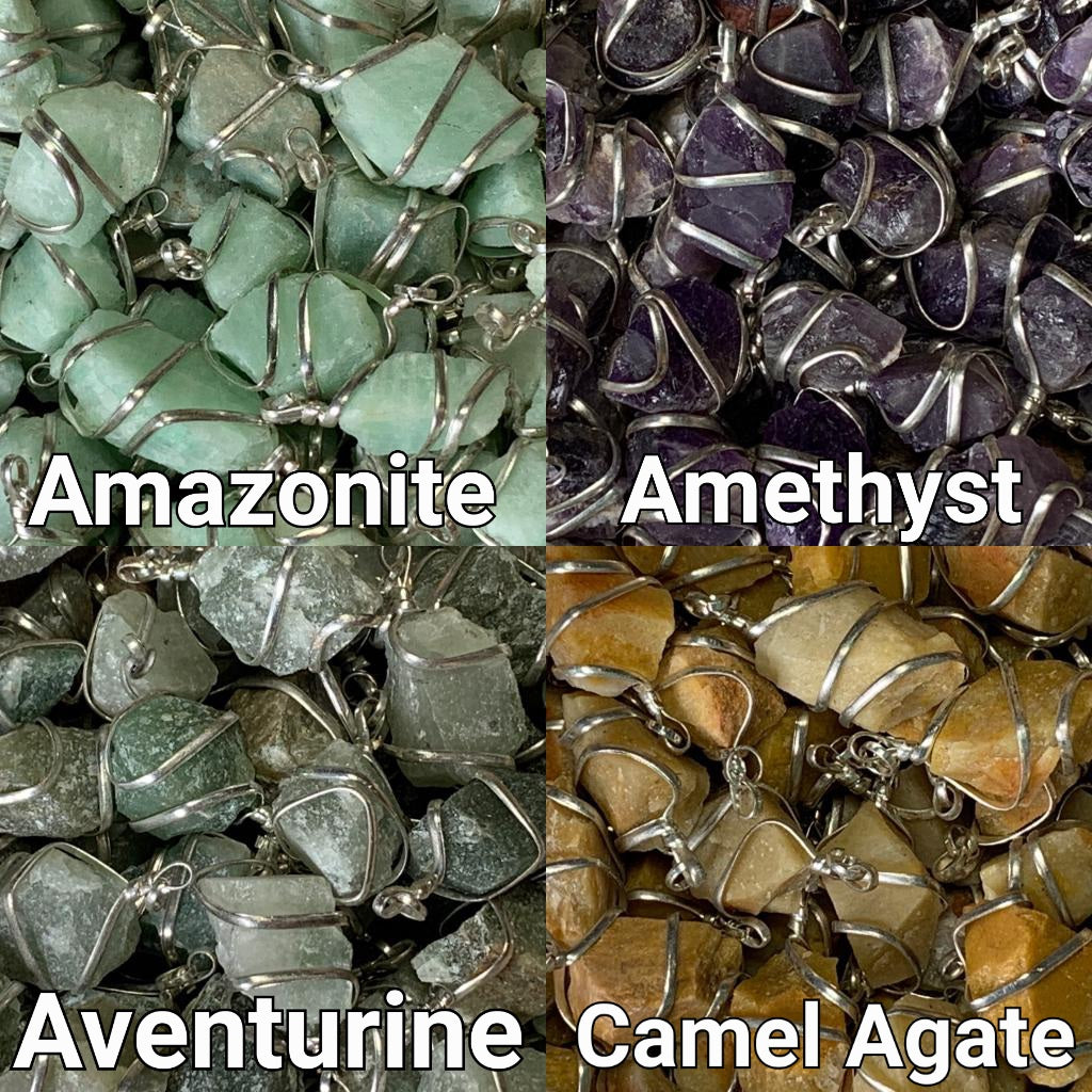 Close ups of Raw Crystal Pendants That Call to You for meditation and energy work.
