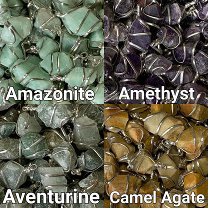 Close ups of Raw Crystal Pendants That Call to You for meditation and energy work.