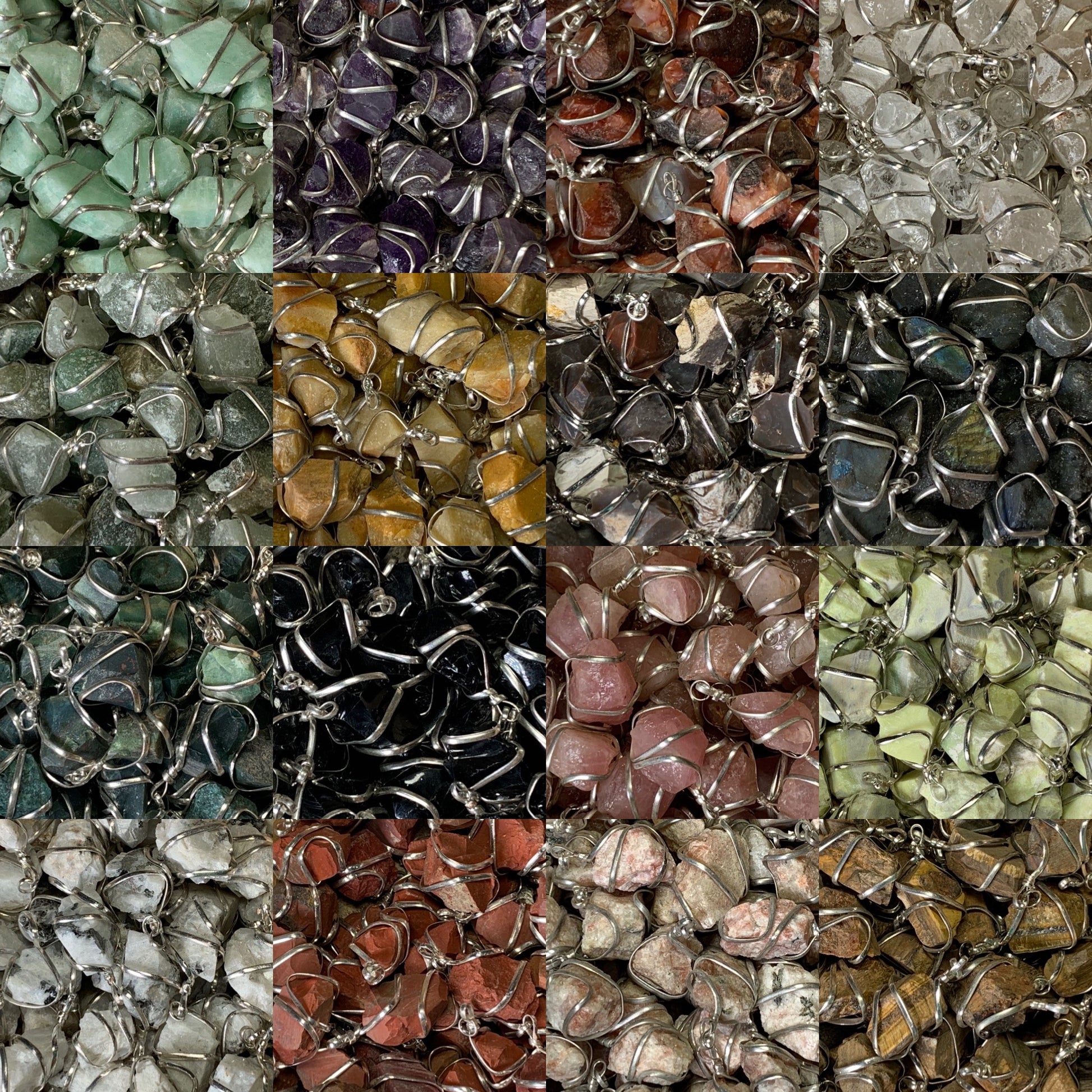 Close ups of Raw Crystal Pendants That Call to You for meditation and energy work.