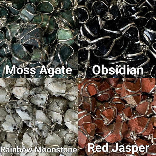 Close ups of Raw Crystal Pendants That Call to You for meditation and energy work.