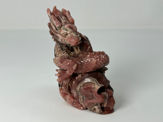 Rhodochrosite Skull with Dragon (4.5", 115mm)