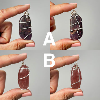 Wire Wrapped Crystal Pendants against white background