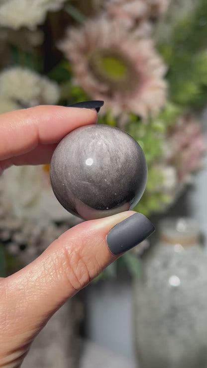Silver Sheen Obsidian Sphere (1.4", 34mm)