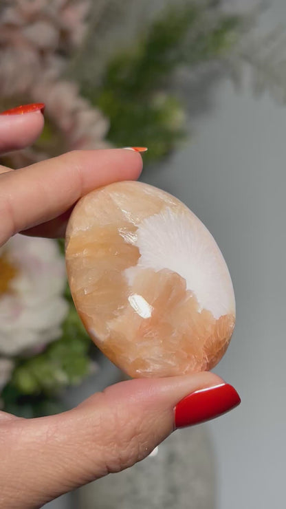 Stilbite with Scolecite Palm Stone (2.25", 57mm)