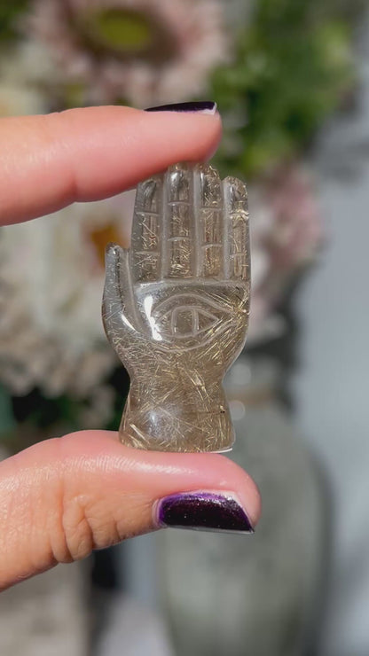 Rutilated Quartz Evil Eye Hand (1.6”, 41mm)