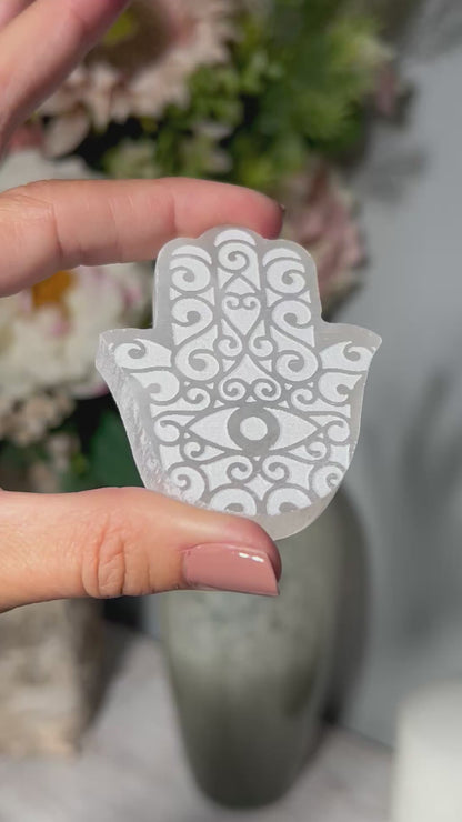 Selenite Hamsa Evil Eye