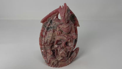 Rhodochrosite Skull with Dragon (5", 127mm)