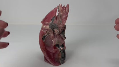 Rhodochrosite Skull with Dragon (5.5", 141mm)