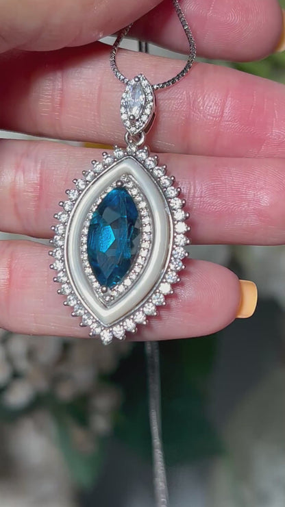 Blue Topaz Eye Pendant with Cubic Zirconia in Sterling Silver