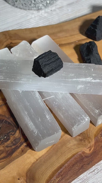 Home Protection Kit (4pc 4" Selenite Stick & 1pc Black Tourmaline)
