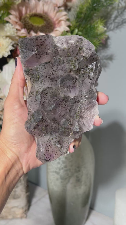 Epidote on Amethyst (5.4", 134mm)