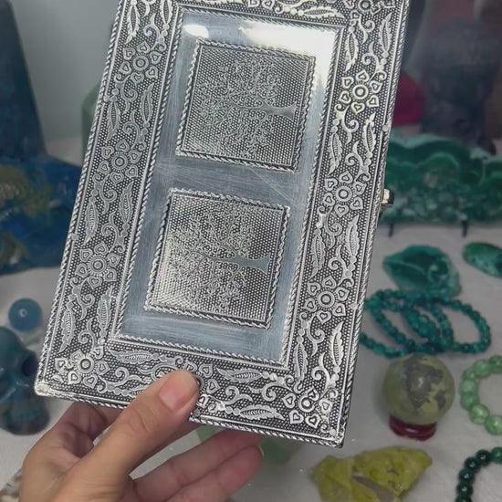 Silver box, adorned with the symbolic Tree of Life, securely stores your tarot cards
