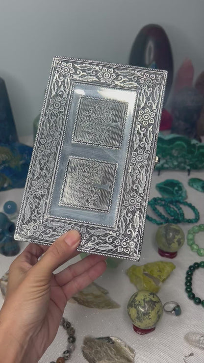 Silver box, adorned with the symbolic Tree of Life, securely stores your tarot cards