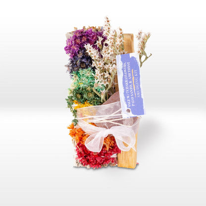 Sage w/ 7 Chakra Flowers, Palo Santo, & Gemstone Smudge Kits: Rose Quartz