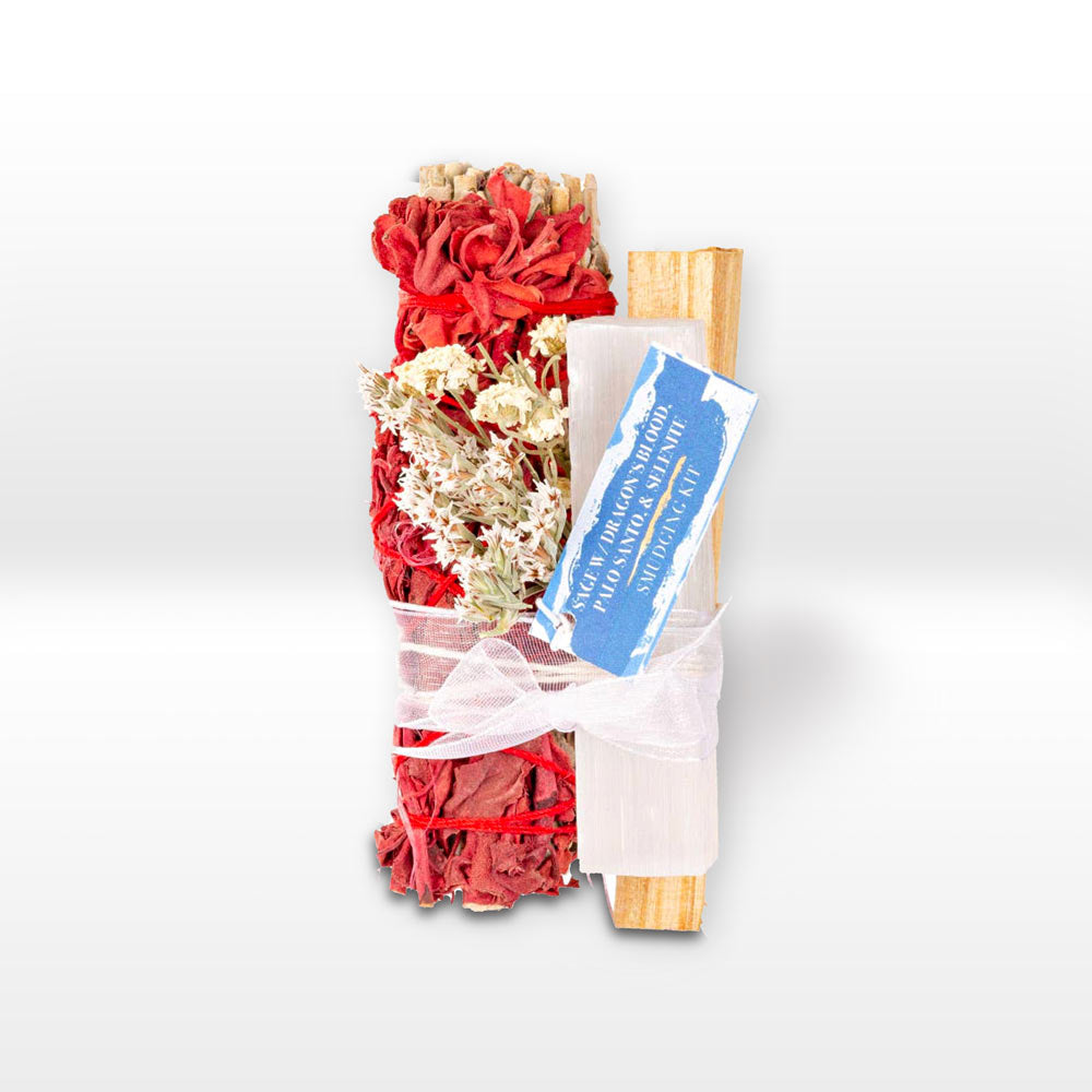 Sage w/ Dragon's Blood, Palo Santo, & Gemstone Smudge Kits: Selenite